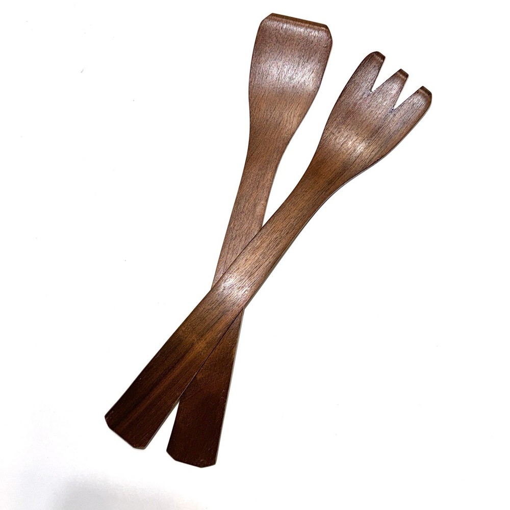 Salad Servers Dark Walnut Solid Wood Danish Modern MCM Utensils