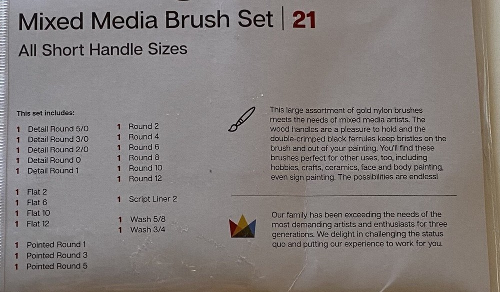 Studio Kingart Mixed Media Brush Set 21 All Short Handle Sizes