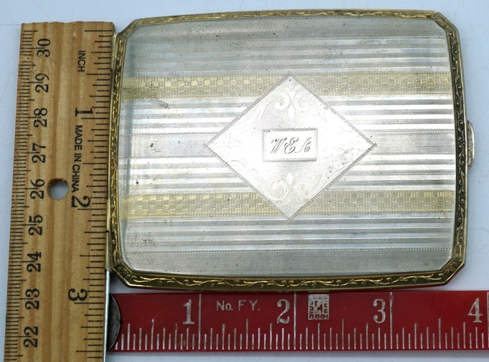 Antique Sterling Silver & Glit Engine Turned Design Cigarette Case