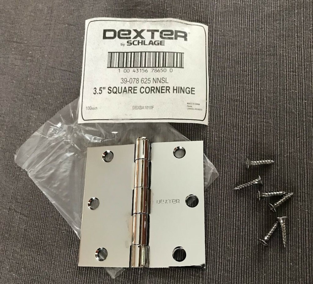 Dexter by Schlage Chrome Hinges 3.5" Square Corner