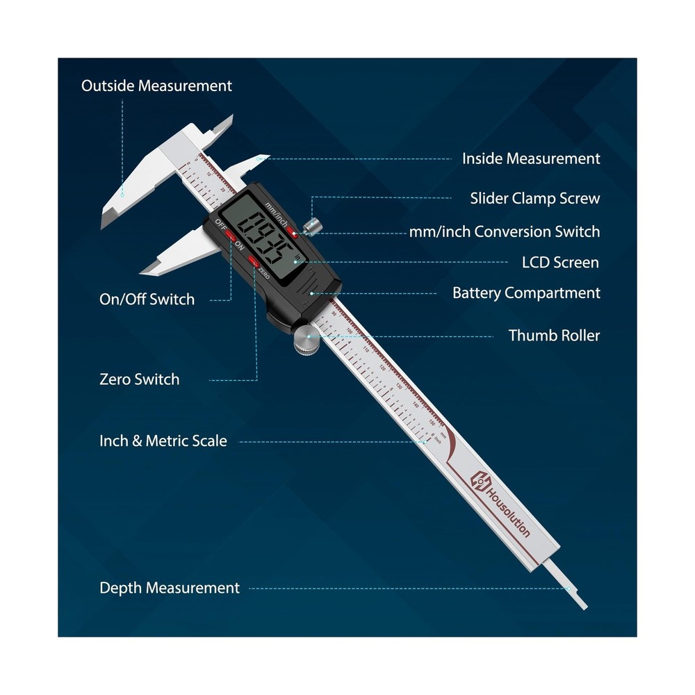Housolution Digital Caliper 6 Inch, Caliper Measuring Tool with Large LCD Scr...