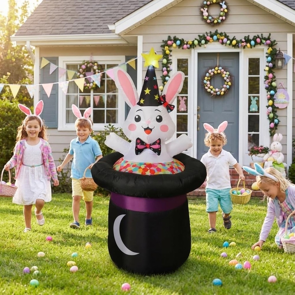 IHGYT 5 Ft Inflatable Easter Yard Decoration Cute Wizard Rabbit