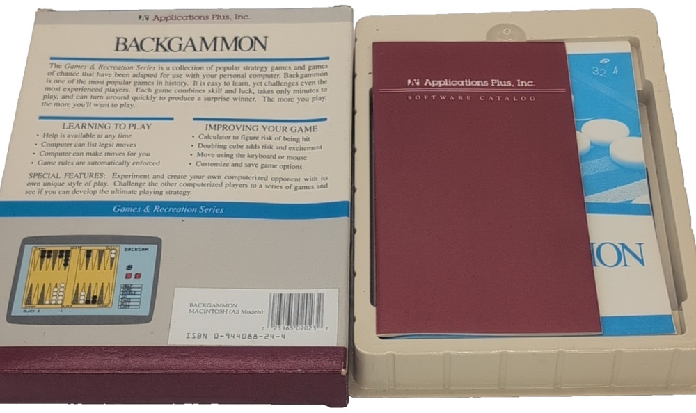 Backgammon Mac 1989 Applications Plus 3.5 Floppy Manual Inserts Vintage