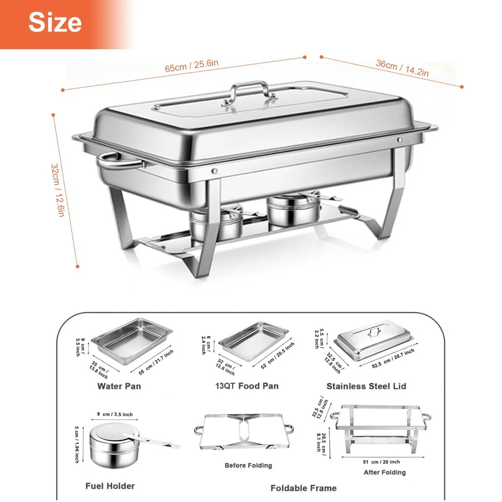 13QT Chafing Dish Buffet Set Rectangular Stainless Steel Buffet Catering Party