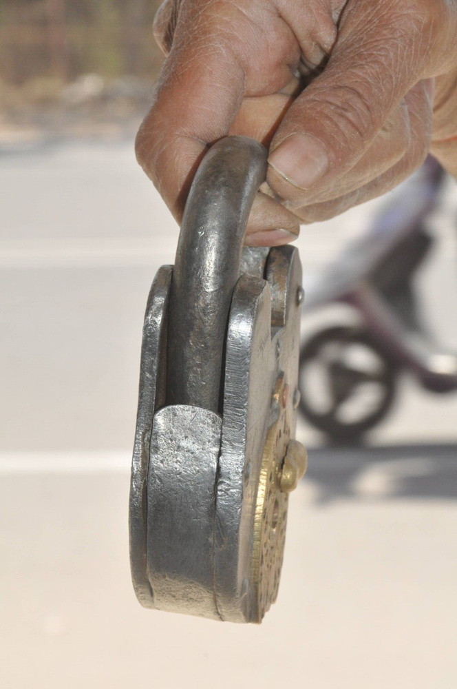 Vintage Iron Unique Shape Solid Brass Fitted Handcrafted Heavy Padlock