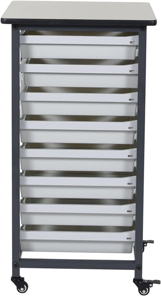 LUXOR MBS-SR-8S Mobile Bin Storage Unit - Single Row with Small Gray Bins