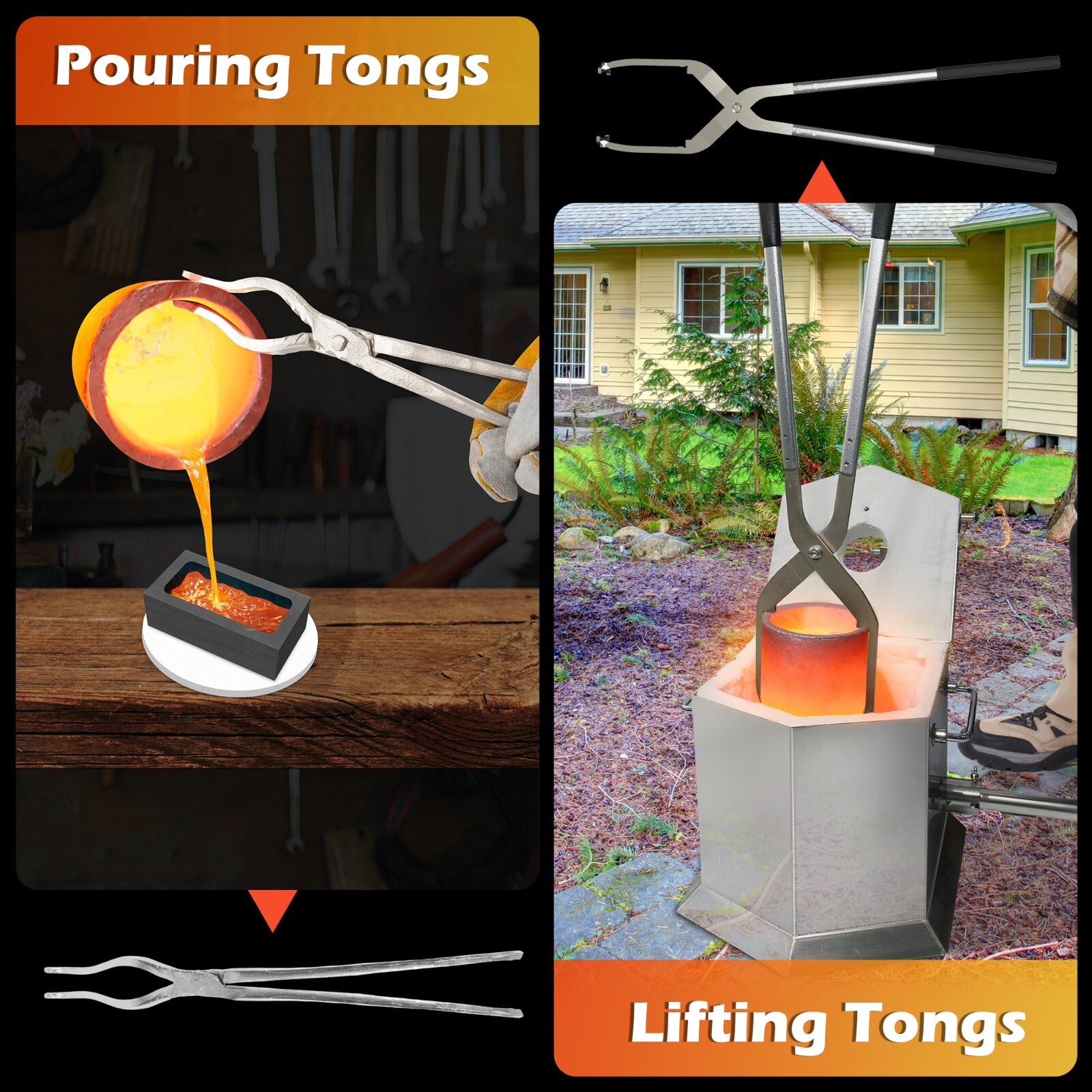 25KG Propane Furnace Kit w/ 2 Crucible Tongs,Smelting Gold Metal Recycle 2700℉