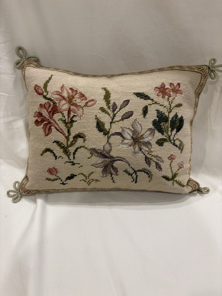 Katha Diddel Needlepoint Floral Pillows, pair