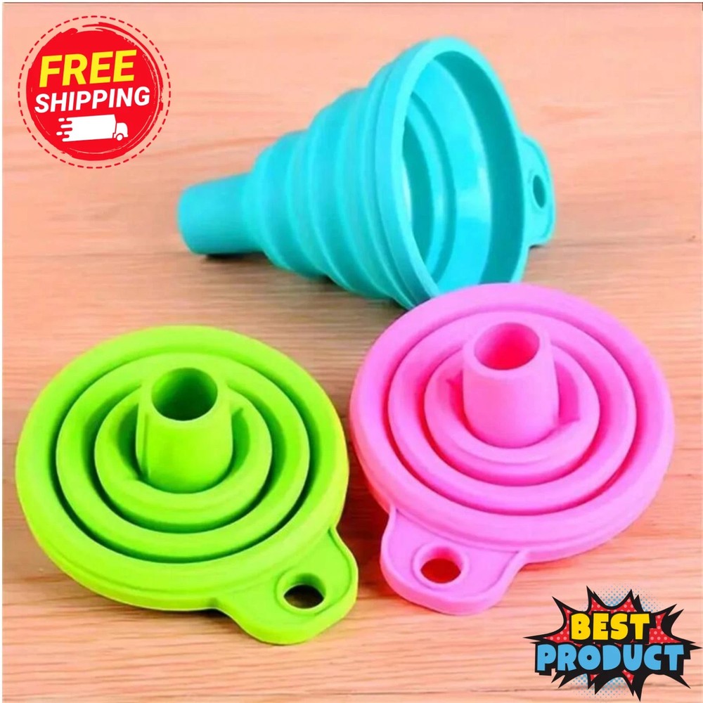 3pcs Funnels Kitchen Collapsible Set Foldable Food Graded Small Silicone Funnels