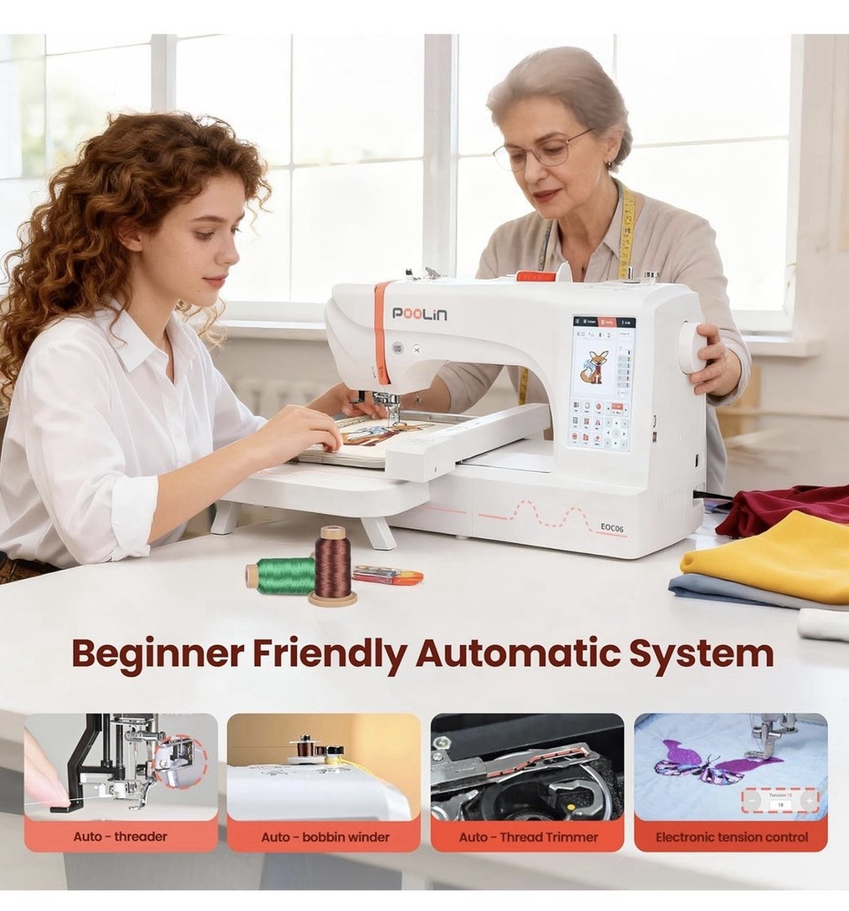 Poolin EOC06 Computerized Embroidery Machine 7.9" x 11" LCD Touch Screen