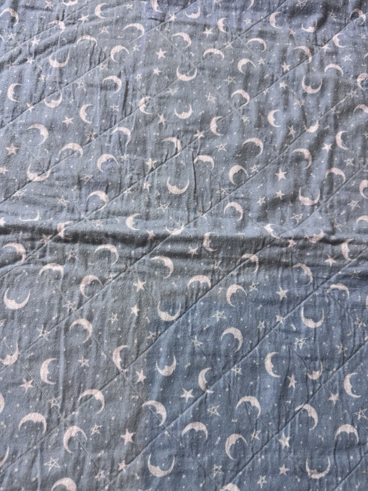 Handmade Modern Quilt Blue Celestial Wizard 9 Square Flannel Back Queen Signed