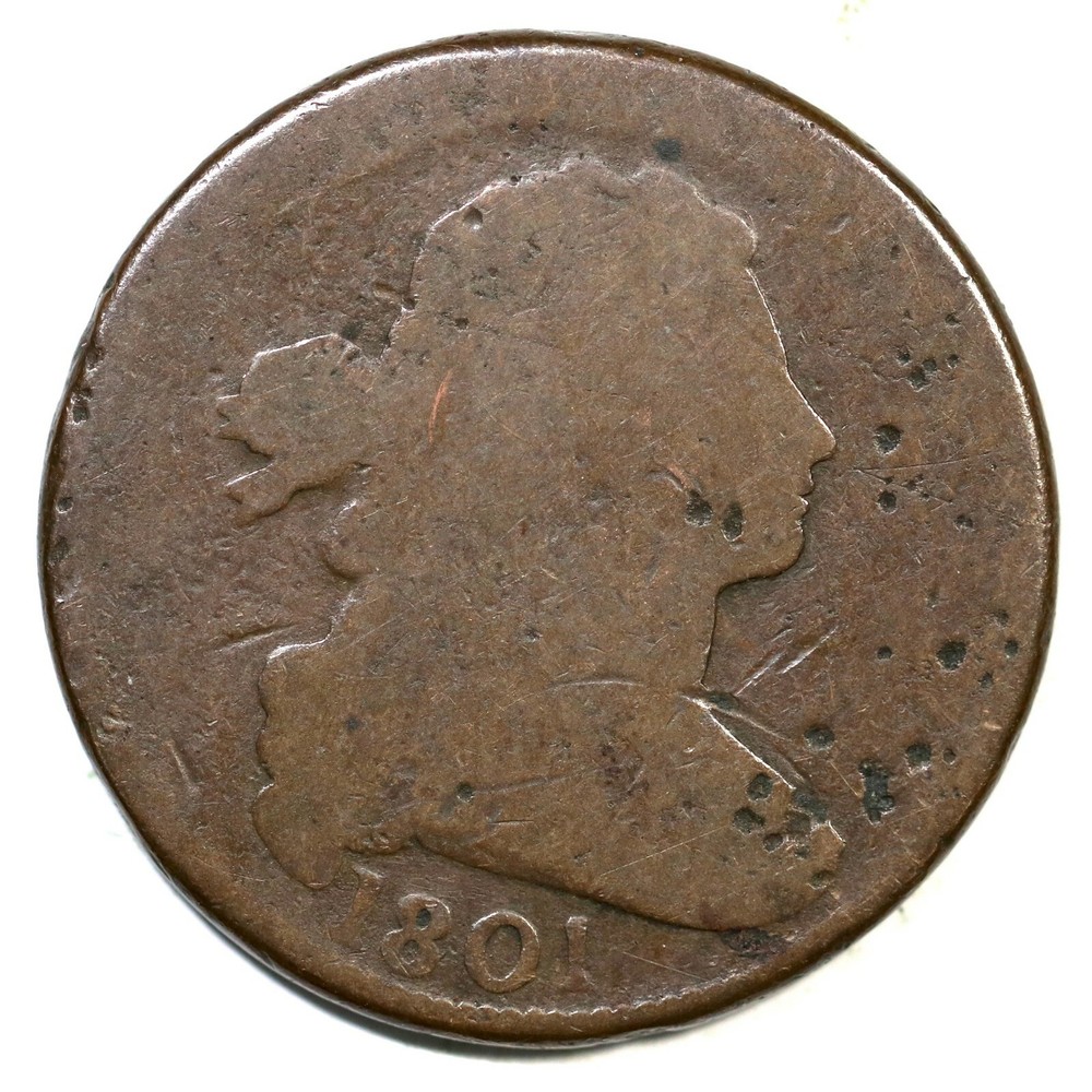 1801 S-219 R-2 Draped Bust Large Cent Coin 1c