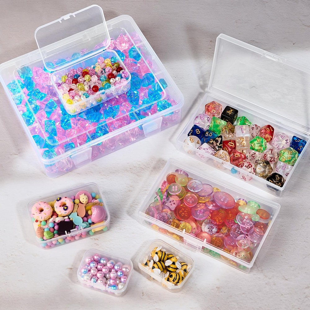 7 Pack Mixed Sizes Rectangular Mini Plastic Containers Clear Plastic Storage ...