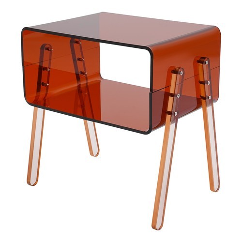 Acrylic Side Table Brown Double Shelf Open Storage End Table For Living Room