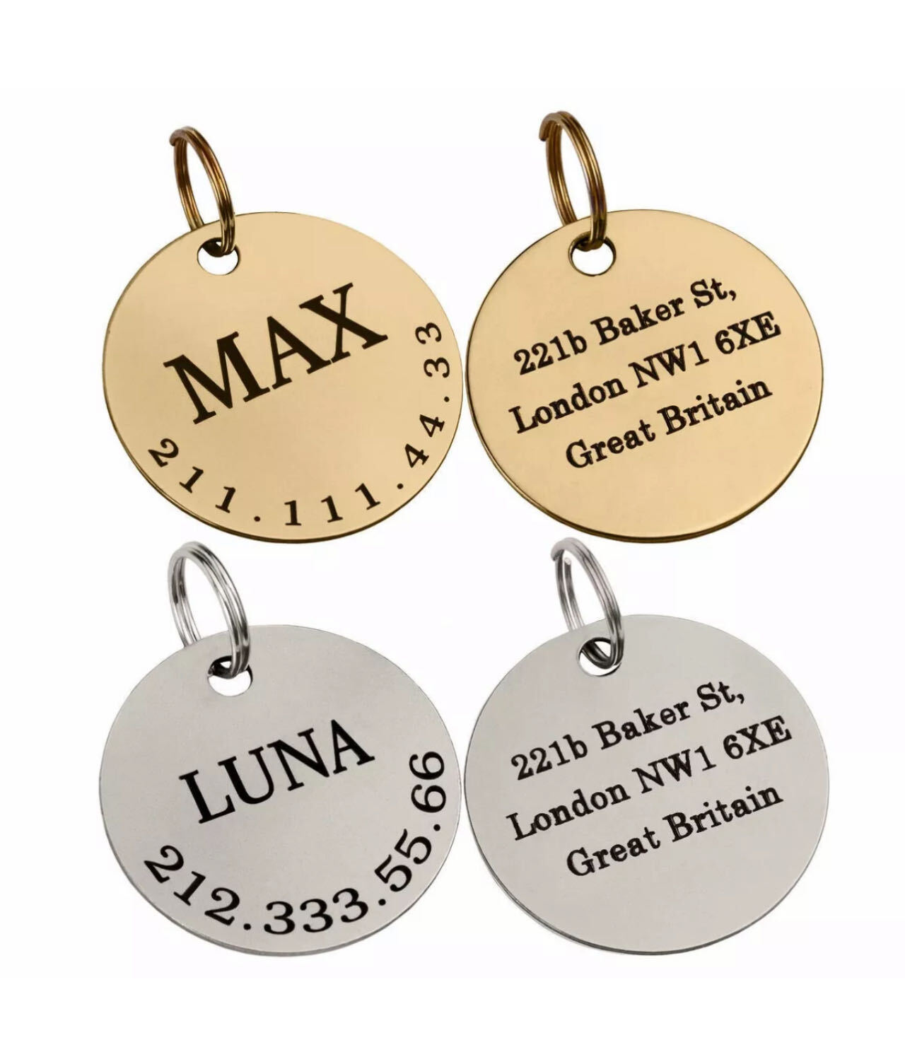 Stainless Steel Dog Cat ID Tags Personalized Pet ID Tags Pet Name Tags Circle