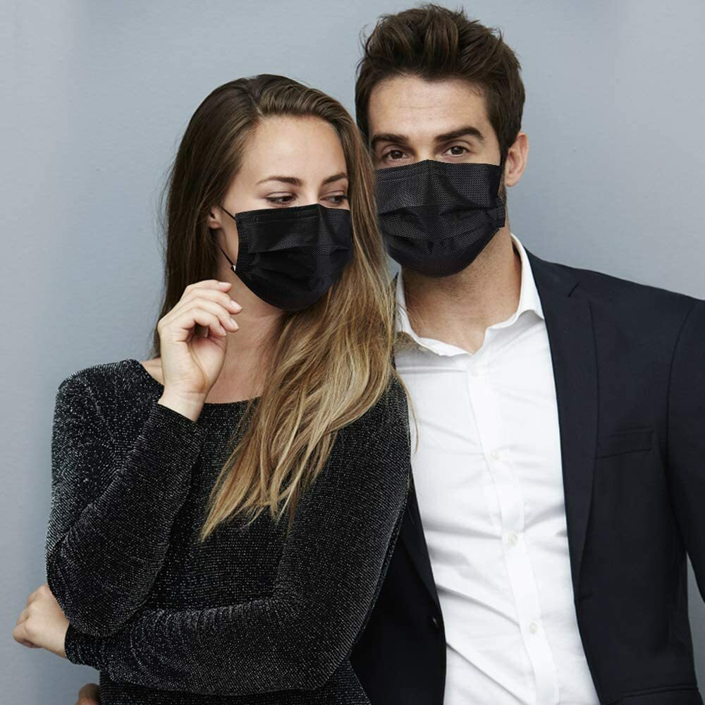 50/100 PCS 4 Layers Black Face Mask Mouth & Nose Protector Disposable Masks