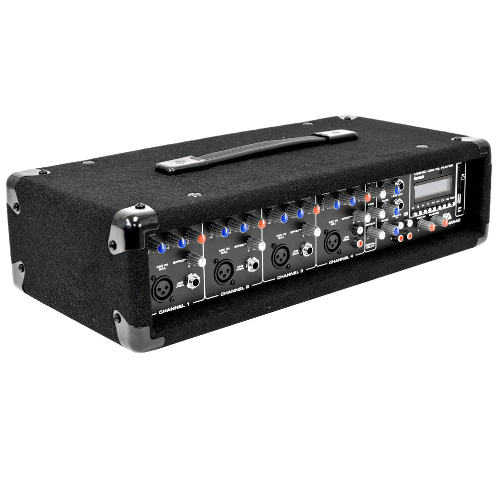 4 Channel 200 Watt Powered PA Head Mixer with Bluetooth Remote and Effects FX