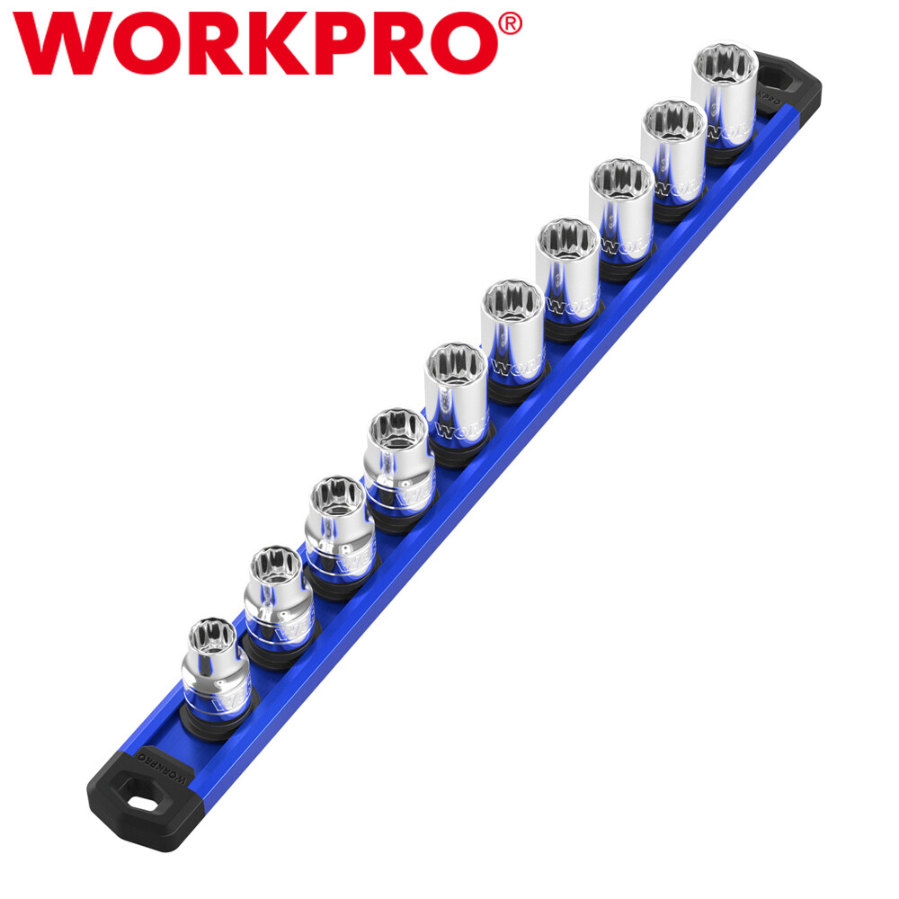 WORKPRO 1/2 Drive Magnetic Socket Organizer Heavy Duty Socket Rail Socket Holder
