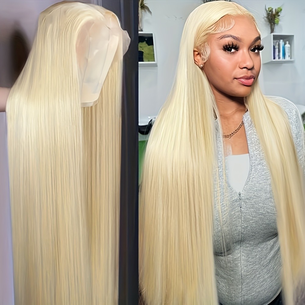 613 Light Blonde Color Synthetic Lace Front Wigs Long Straight Hair Wig Glueless