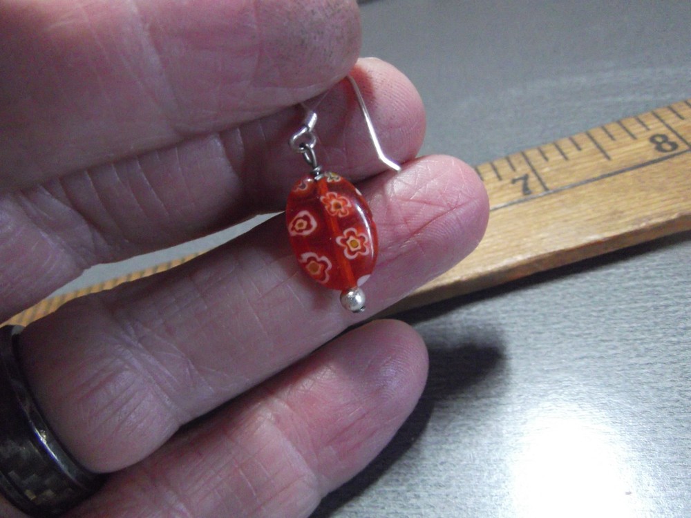 1 Pair Unique .5"in Glass Orange Etched Round Shape Dangle