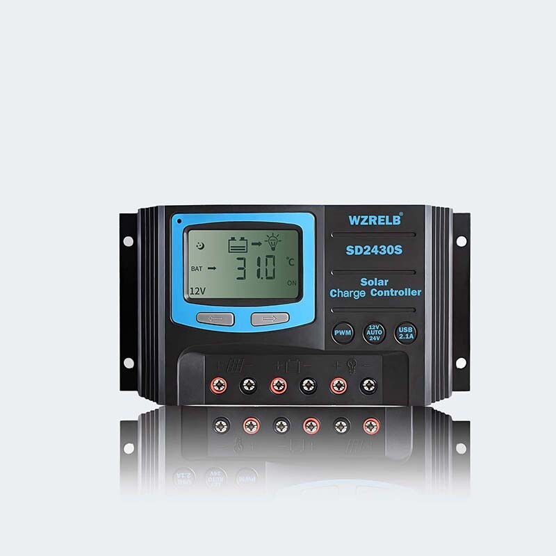 PWM Solar Panel Battery Charge LCD Controller 30A 12V/24VAuto Regulator Dual USB
