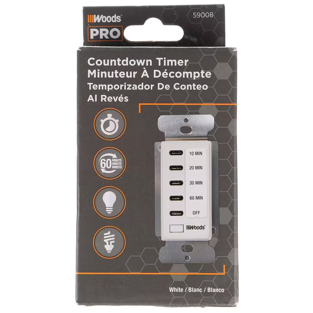 15-Amp 10-20-30-60 Minute In-Wall Countdown Digital Timer Switch, White