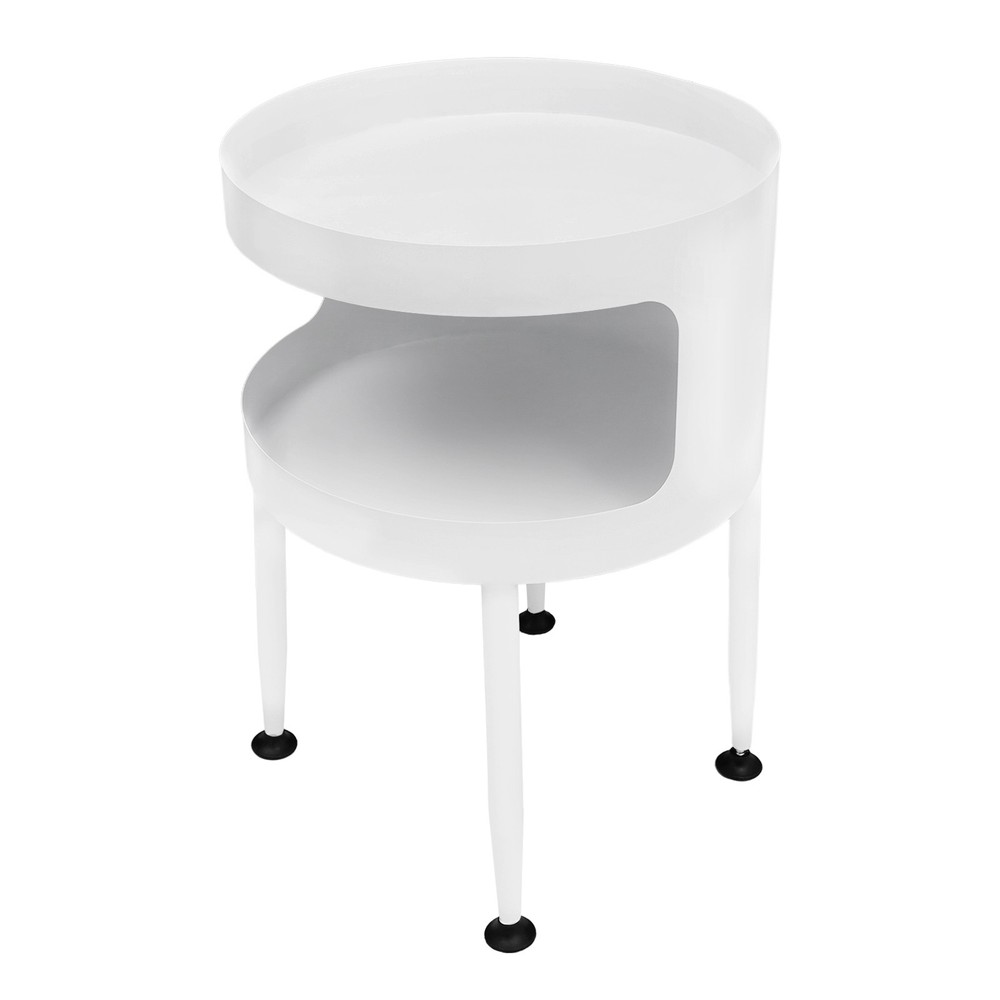 Round Table with Open Storage, Iron Bedside Table Modern Side Table 40x40x55cm