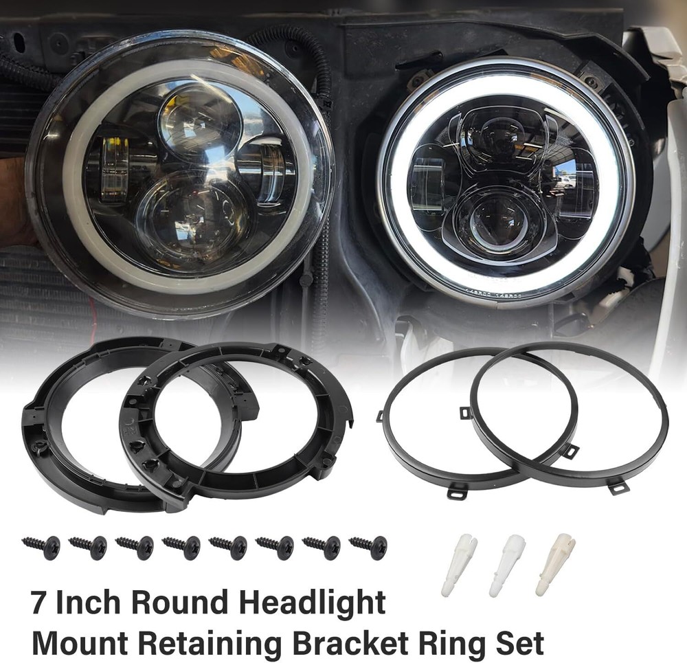 7" Headlight Mount Bracket Ring Replacement Set For 2007-2018 Jeep Wrangler JK