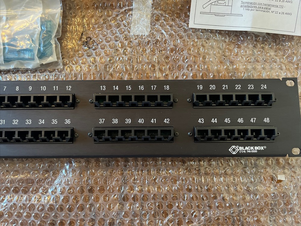 Black Box CAT3 Panel 48-Port Patch Panel T568A Wired 19” 2- Rack Space (NEW)