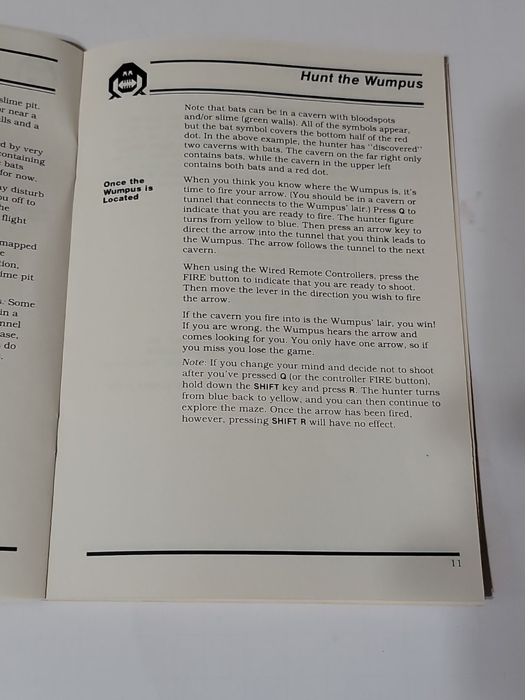 Texas Instruments Home Computer Hunt The Wumpus User Manual For Game 1980
