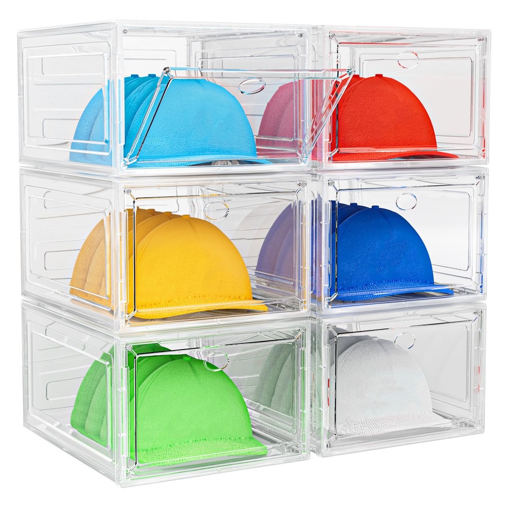 YKLSLH Hat Organizer Box - 6 Pack for 40+ Hats, Harder Plastic, Stackable
