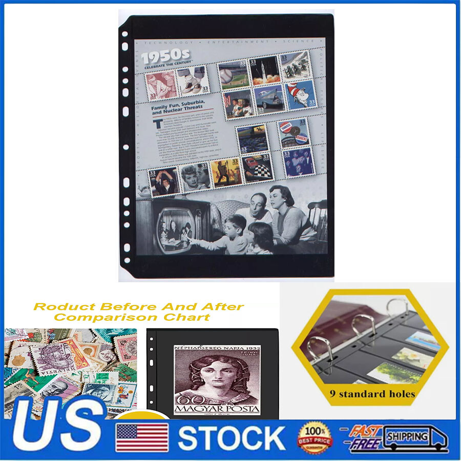 1 Row Stamp Pages for Stamp Album Binder, 10 Sheets Stamp Pages for Collectors