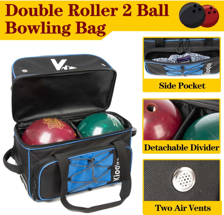 Double Roller 2 Ball Bowling Bag with Large Separate Shoe Compartment