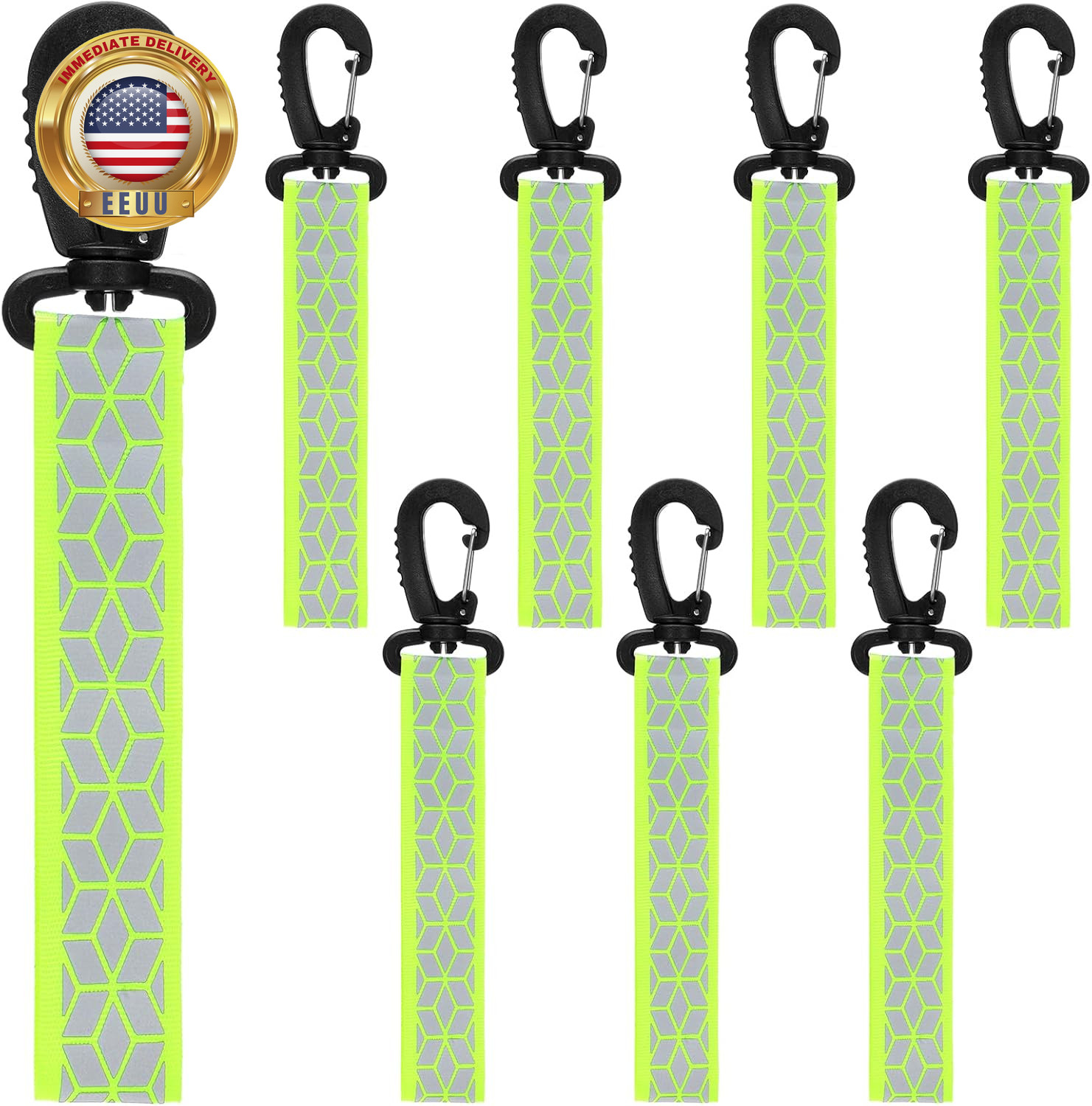 8 Pcs Reflective Straps Green Reflective Backpack Tags Glow in the Dark Keychain