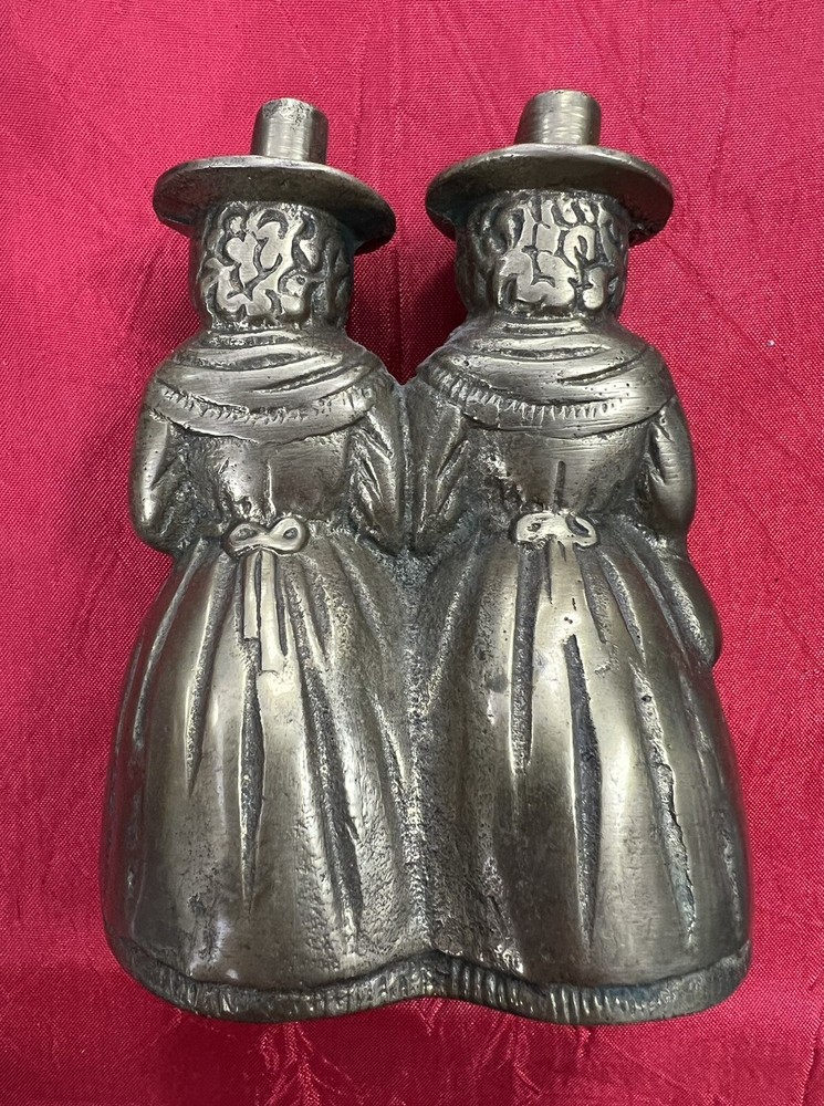 Bell Brass Two Female Pilgrims Vintage