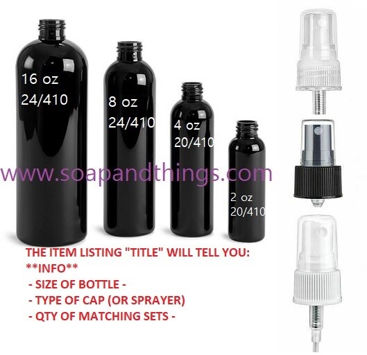 2 oz BLACK Bullet Plastic Bottle -PET-12 sets choice of SPRAYER caps FREE SHIPP