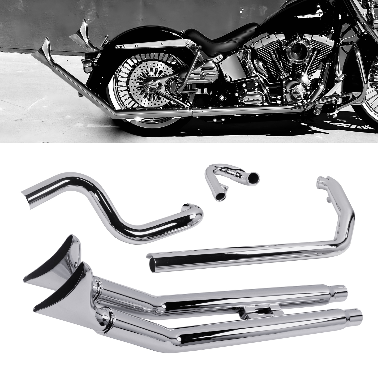 SHARKROAD Upswept True Dual for 00-17 Softail Slim Exhaust, Heritage Exhaust