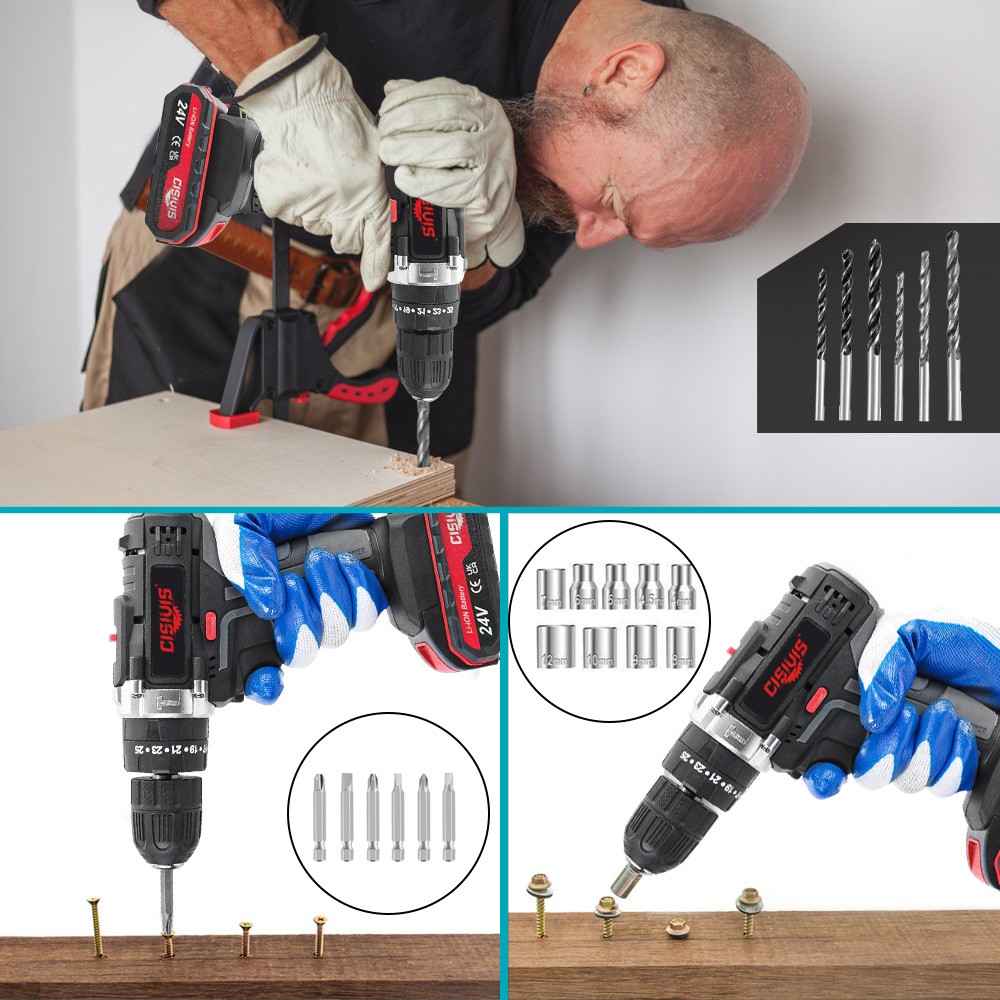 24V Cordless Impact Driver Hammer Drill Combo Kit with 2 Battery & Charger.