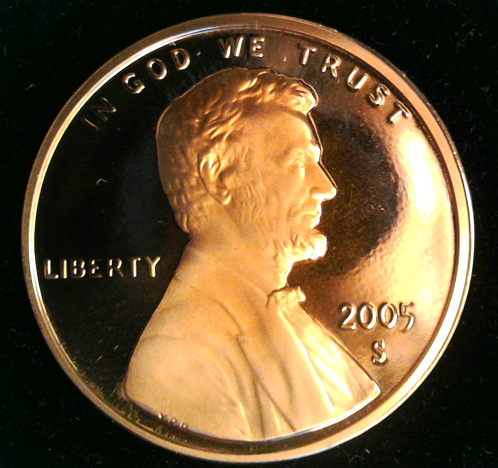 2005s Lincoln cent, proof, cameo