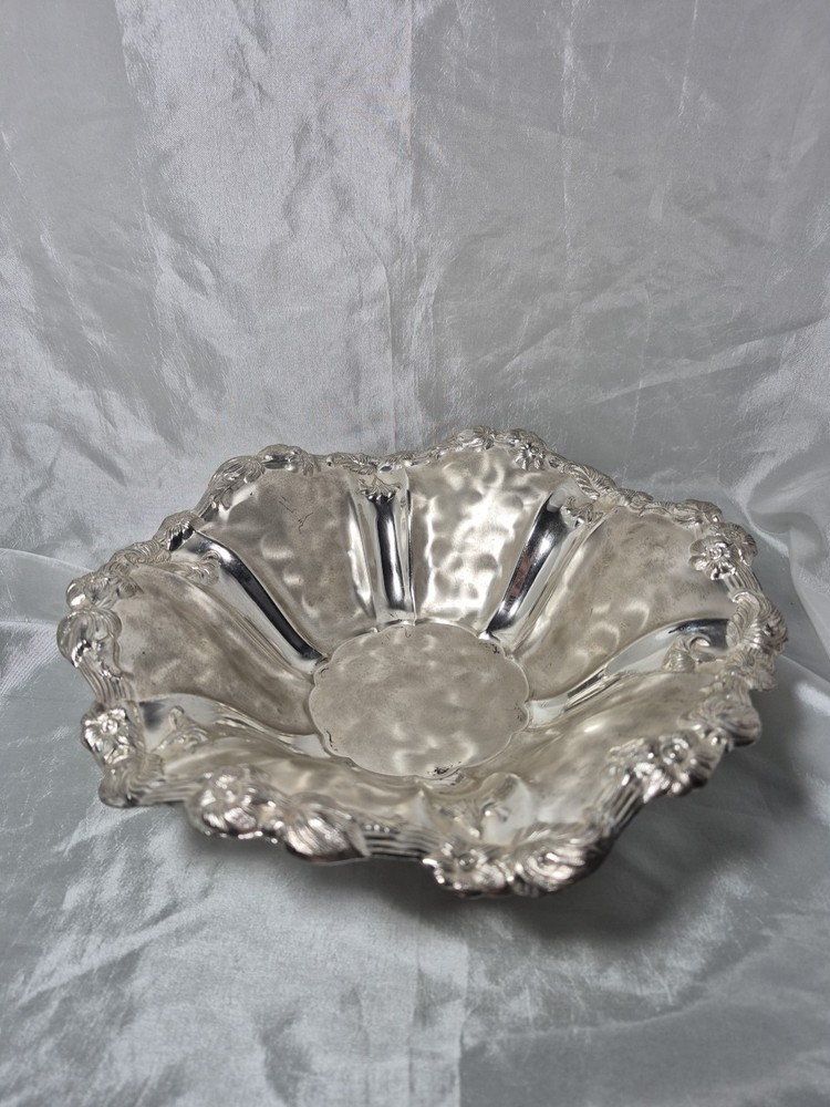 Vintage WMF Germany Ikora EP Silver Plate Floral Footed Serving Bowl 11”