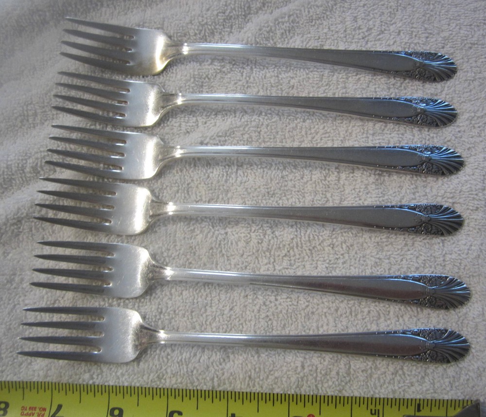 6 ad lot 7.5" grille forks Vtg INTERNATIONAL CROWN silverplate RADIANCE flatware
