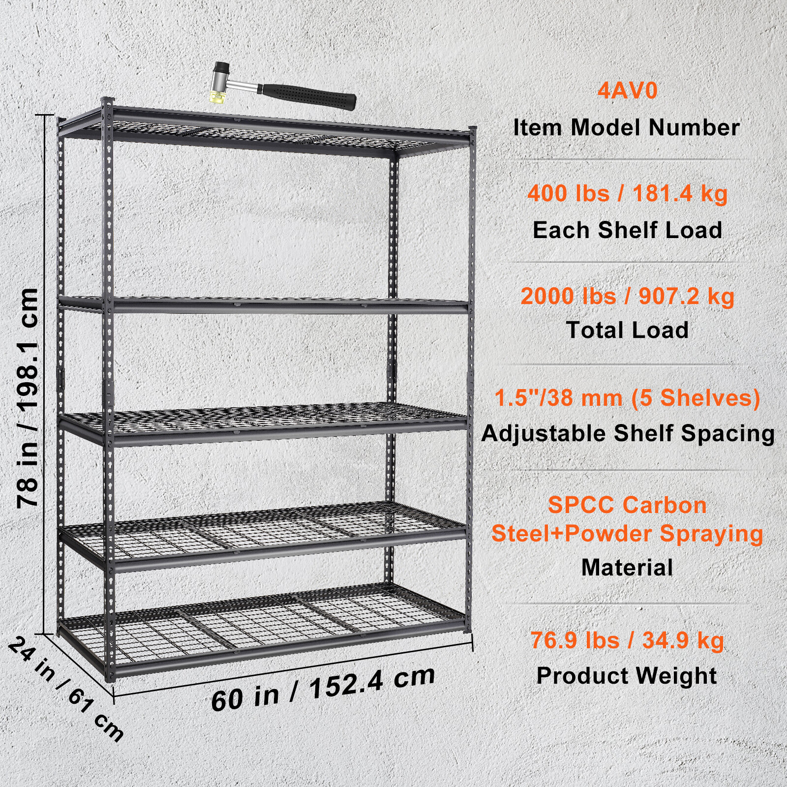 VEVOR Storage Shelving Unit Garage Storage Rack 5-Tier Adjustable 2000 lbs Load