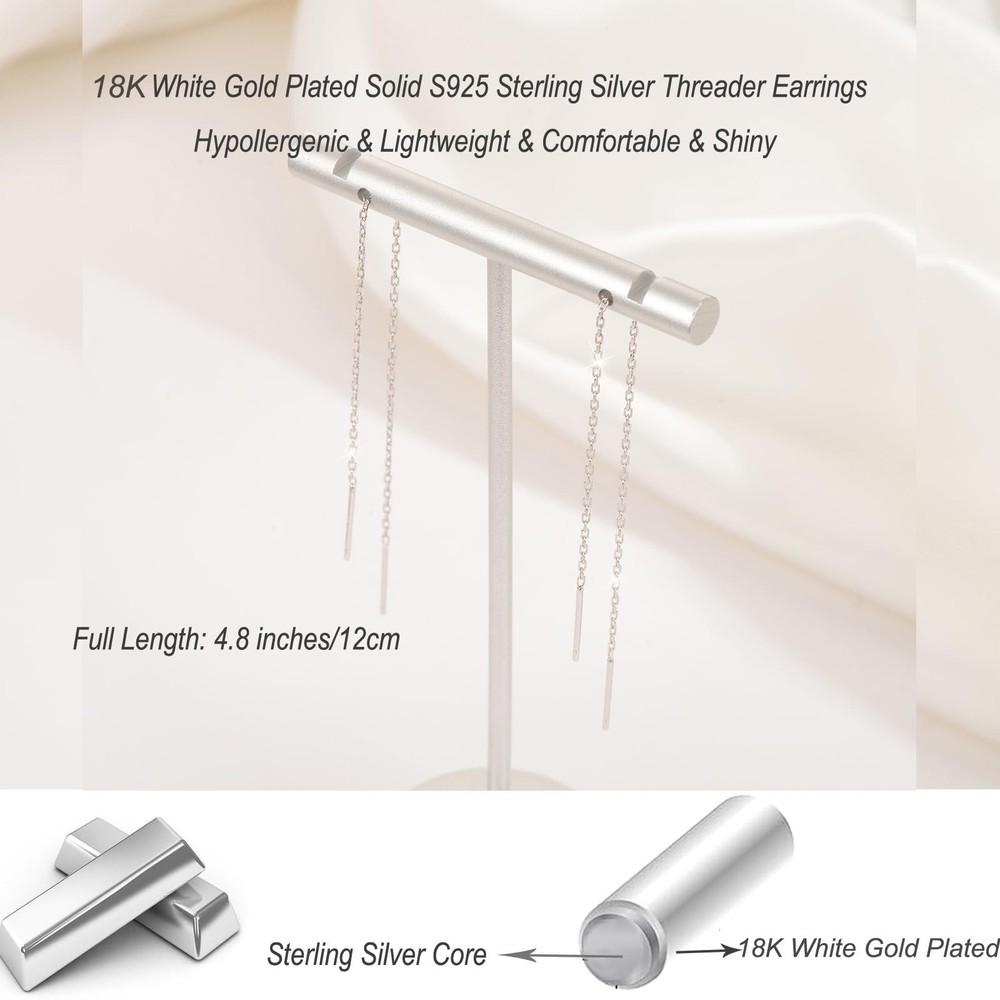 Sterling Silver Threader Chain Dangle Earrings,Versatile & Comfortable Hypoal...