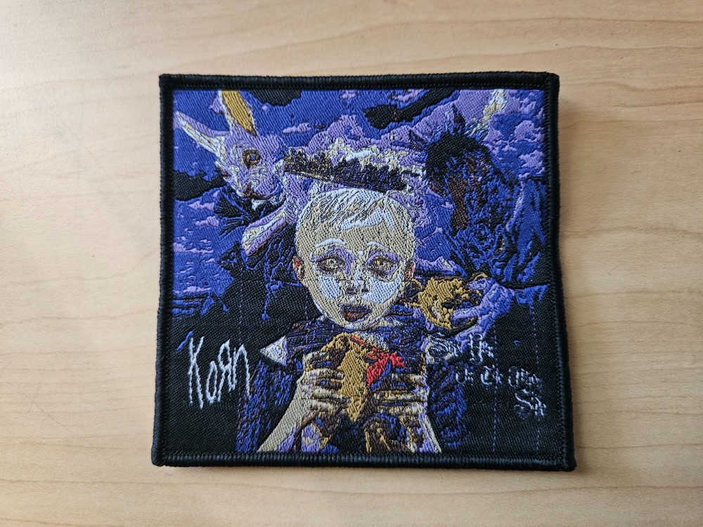 KORN, SEW ON BLACK BORDER WOVEN PATCH