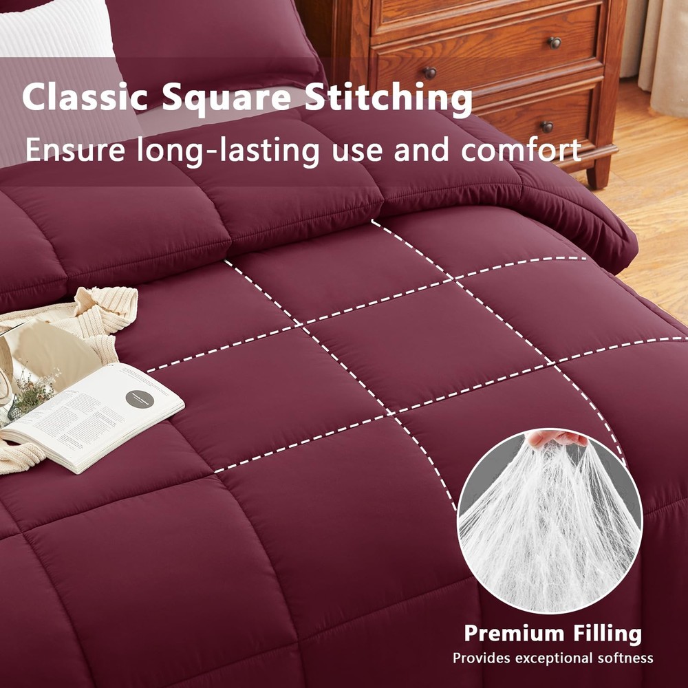 CozyLux Full Size Comforter Sets - Burgundy Full,