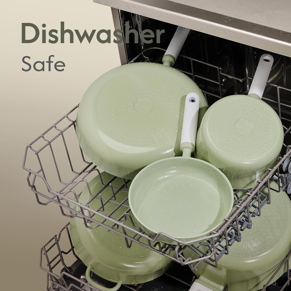 Nonstick Ceramic Cookware Set 9 Piece Green Induction Kitchen Set
