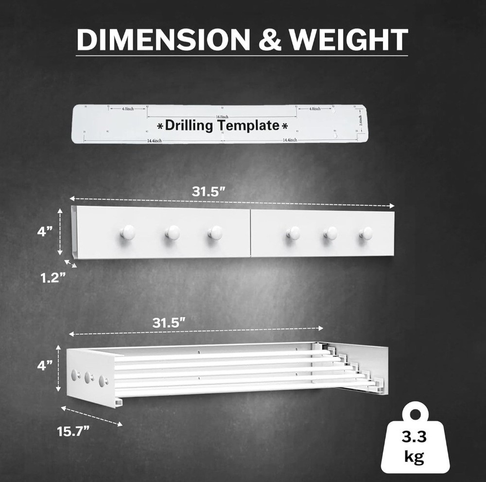 31.5" Wall Mounted Drying Racks for Laundry Retractable Clothes Rack - white