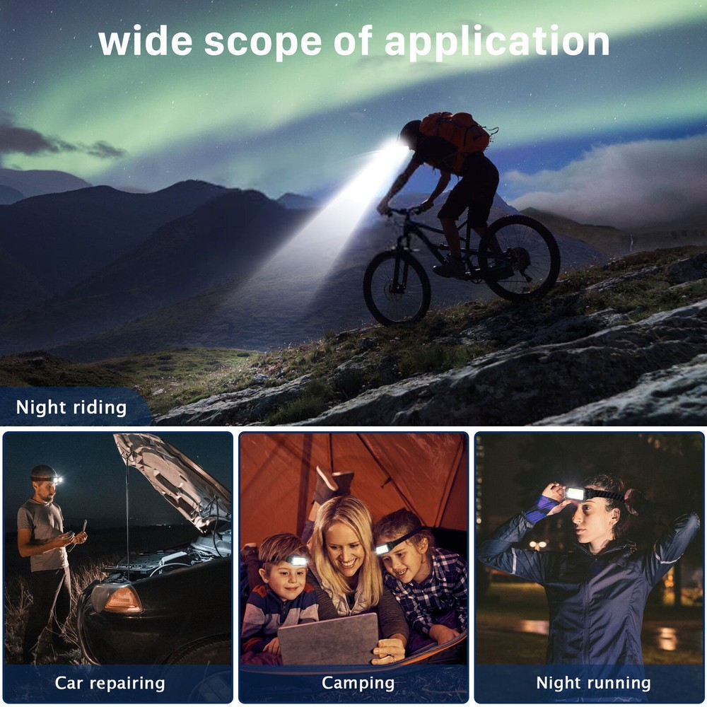 USB Rechargeable LED Headlamp Headlight Lamp Flashlight With Charging Cable