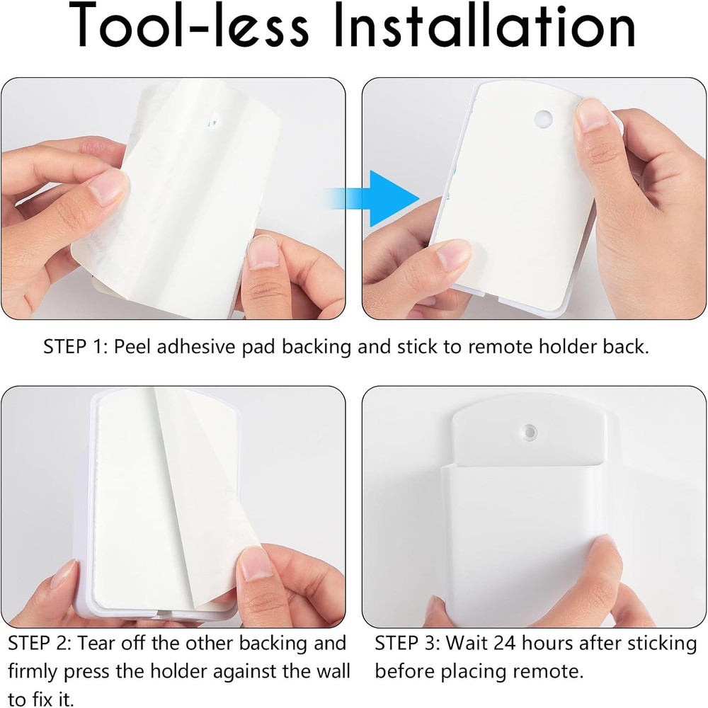 2 Pack White Remote Control Holder, Self adhesive Wall Mount Storage Box for TV