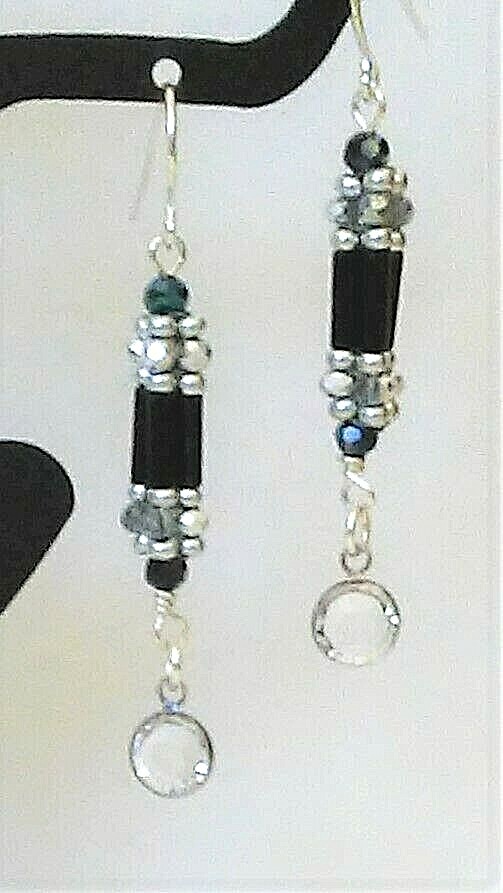 Handmade Black Crystal Dangle Earrings